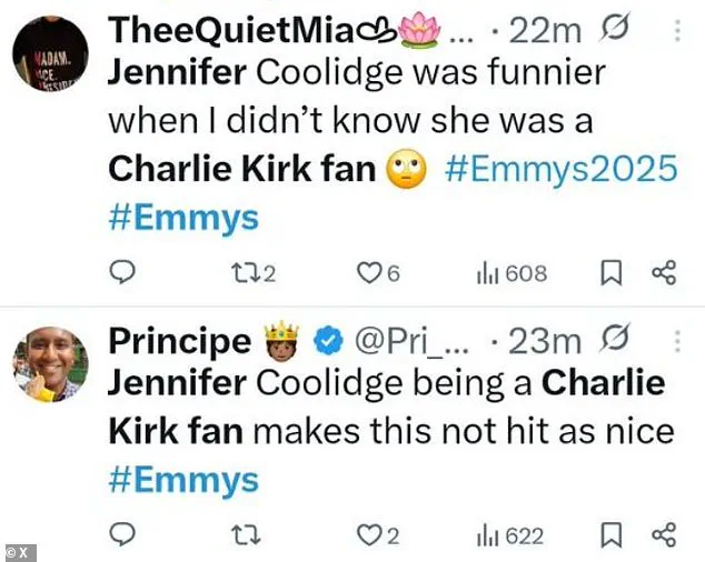 Breaking: Jennifer Coolidge Faces Backlash Over Ties to Deceased Conservative Activist Charlie Kirk Following Emmy Appearance
