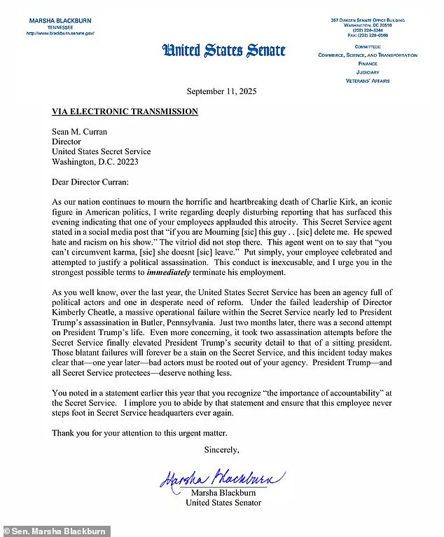 Secret Service Agent on Leave Faces Pressure to Be Fired Over Inflammatory Remarks on Charlie Kirk's Assassination