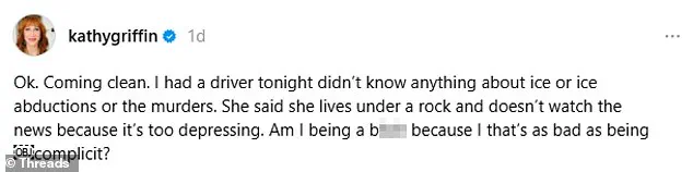 Kathy Griffin Condemns Driver's Ignorance of ICE Raid Violence, Sparks Backlash