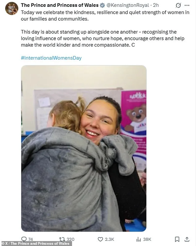 Princess of Wales Celebrates International Women's Day with Heartfelt Message on Women's Kindness, Resilience, and Strength, Accompanied by Emotional Photo from Royal Foundation Centre