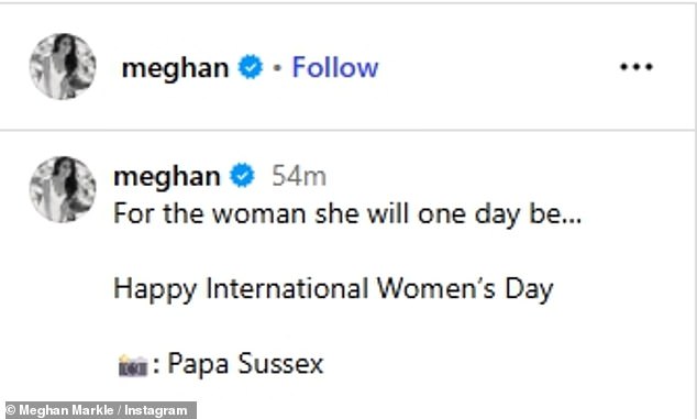 Meghan Markle Celebrates International Women's Day with Heartwarming Photo of Princess Lilibet in Viral Post