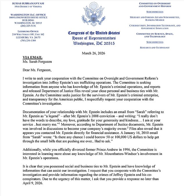 Congressman Requests Sarah Ferguson Testify Over Epstein Ties as Investigation Intensifies