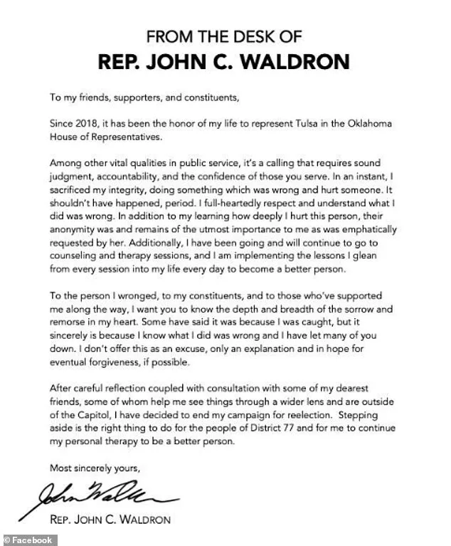 Here's a headline suggestion: 

# Oklahoma Lawmaker Resigns After Sending Deepfake Kiss GIF