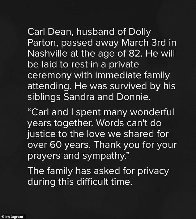 Dolly Parton Mourns Loss of Husband Carl Dean as She Draws Strength from Humble Roots