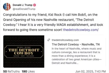 Former President Donald Trump's Surprising Endorsement of Nashville Restaurant 'The Detroit Cowboy' Sends Ripples Through Entertainment and Restaurant Industries