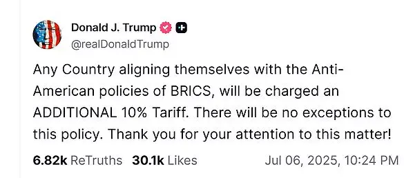 Trump Threatens 10% Tariffs on BRICS-Allied Nations as Trade Tensions Escalate
