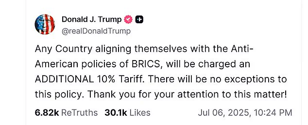 Trump Threatens 10% Tariffs on BRICS-Allied Nations as Trade Tensions Escalate